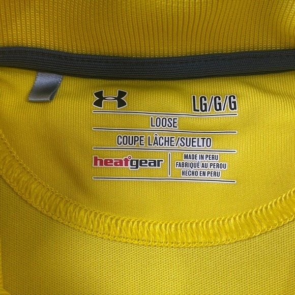 Under Armour Shirt Mens L Yellow Heat Gear Short Sleeve Golf Polo Sports Loose - Picture 3 of 10